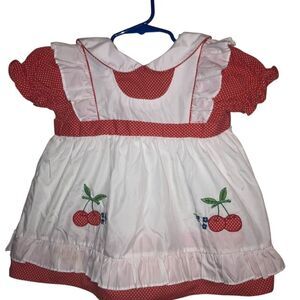 Cradle Togs Vintage Red Baby Dress with Cherry Embroidery Girls 2TG